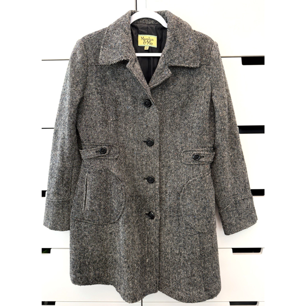 Vintage Maralyn & Me Womens Classic Tweed Wool Blend Statement Coat Size: Large